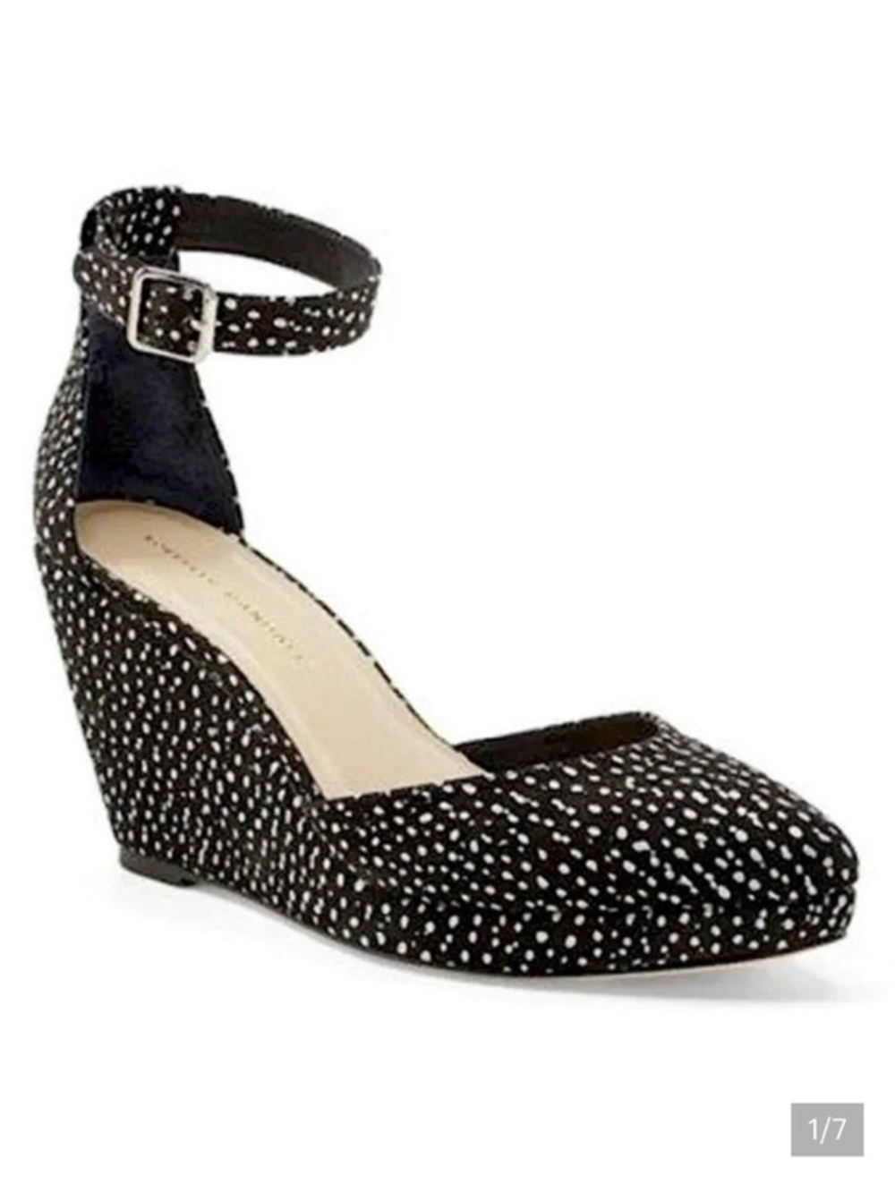nib Loeffler Randall ‘Jules’ Wedge Sandals in Black & White Dot Print size 7.5